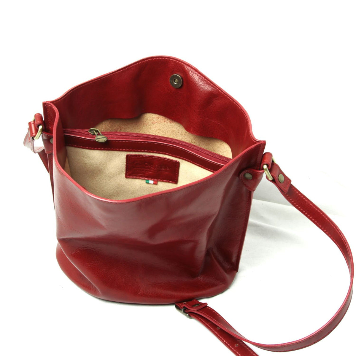 Full Grain Leather Shoulder Bag - Red