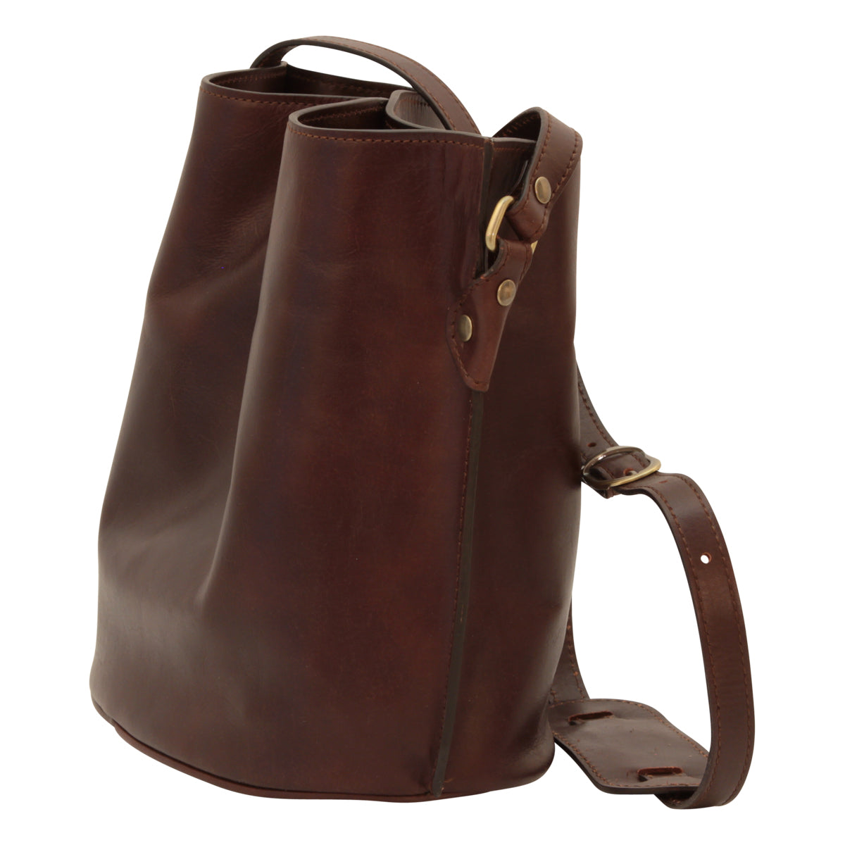 Cowhide Leather Shoulder Bag - Dark Brown