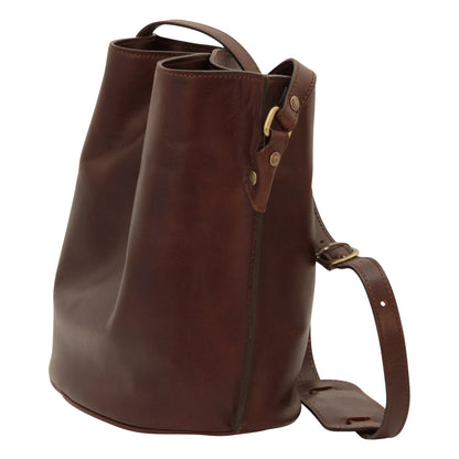 Cowhide Leather Shoulder Bag - Dark Brown