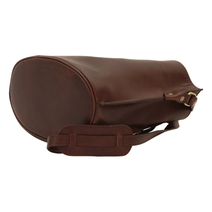 Cowhide Leather Shoulder Bag - Dark Brown