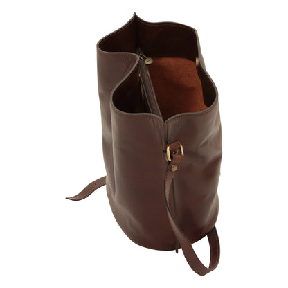 Cowhide Leather Shoulder Bag - Dark Brown