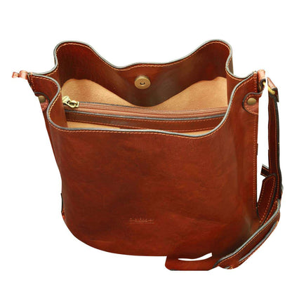 Cowhide Leather Shoulder Bag - Brown