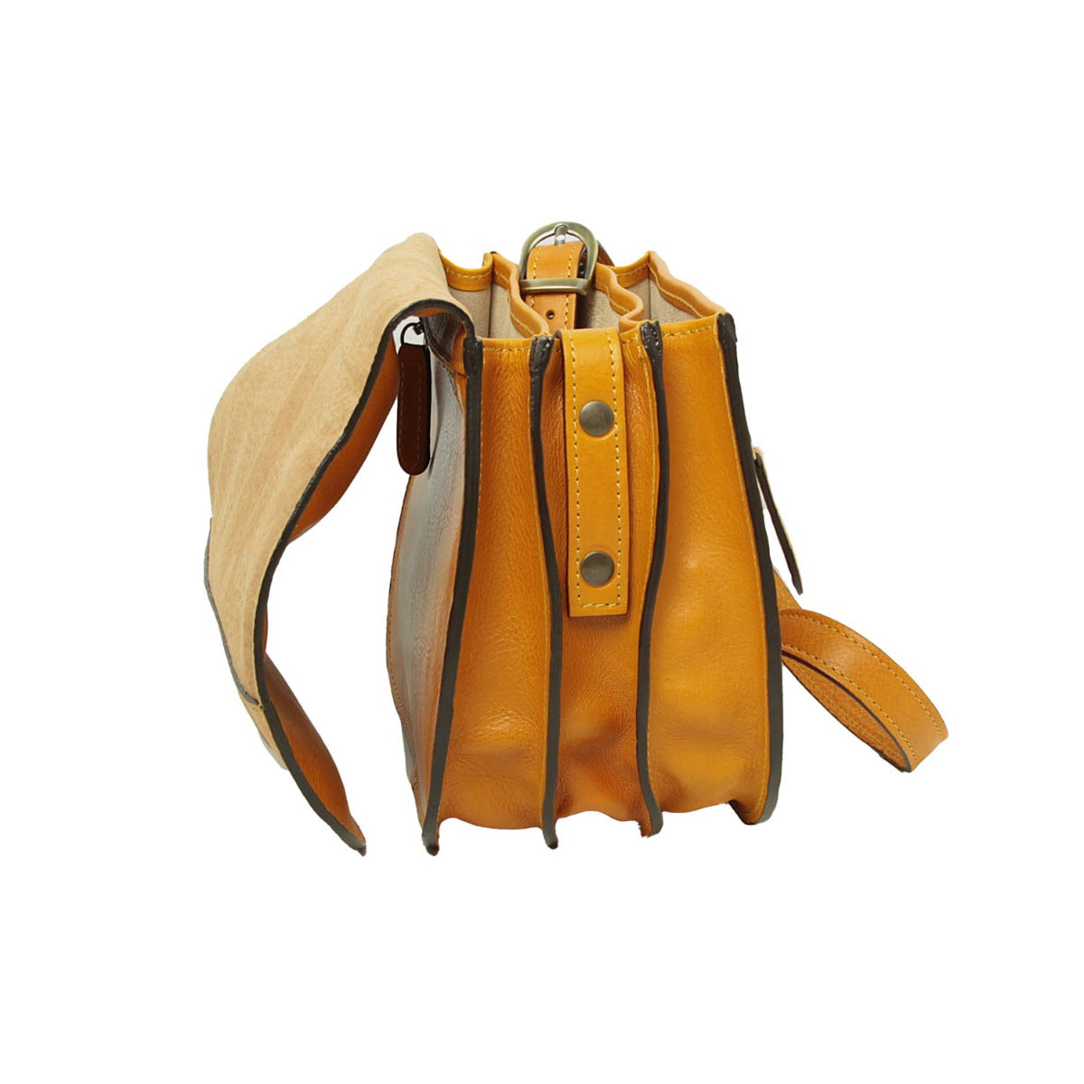Women'S Shoulder Bag In Full Grain Calfskin-Yellow Ocher