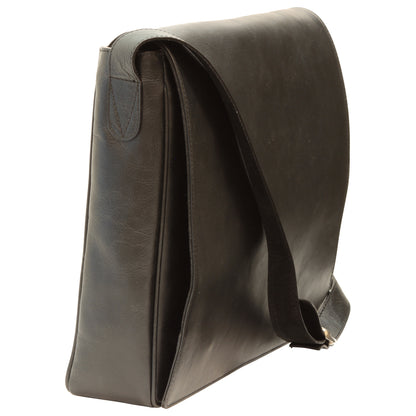 Cowhide Leather Messenger Bag - Black