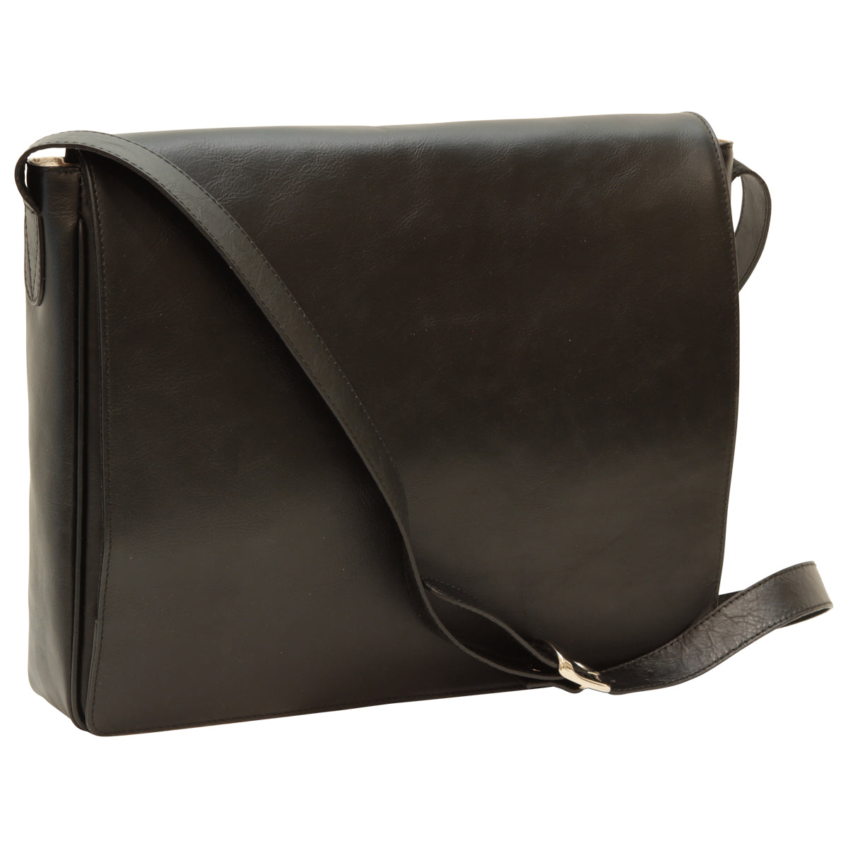 Cowhide Leather Messenger Bag - Black