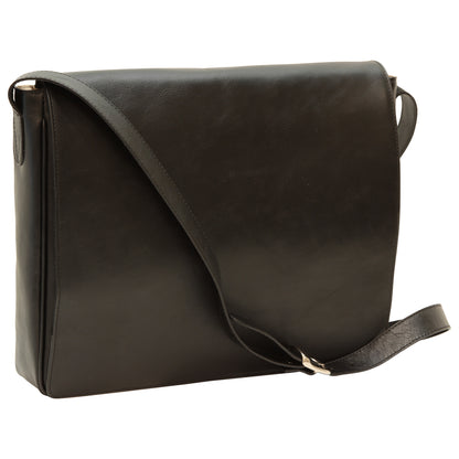 Cowhide Leather Messenger Bag - Black