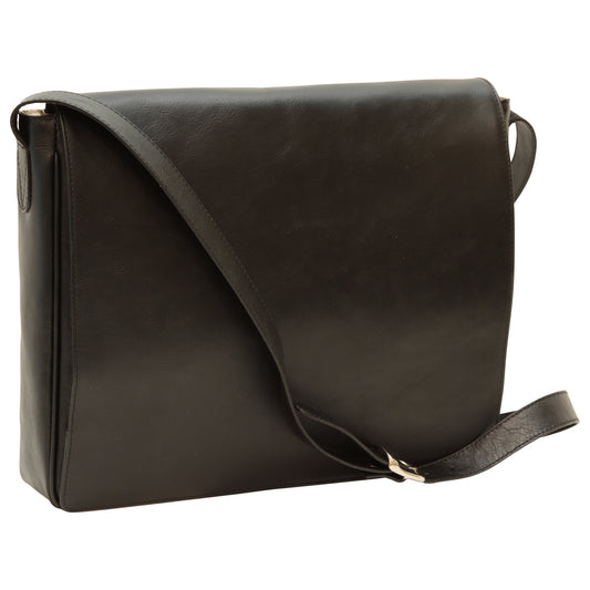 Cowhide Leather Messenger Bag - Black