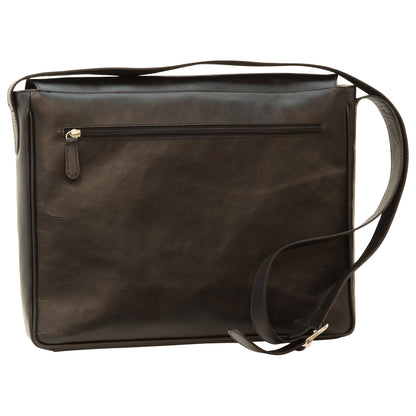 Cowhide Leather Messenger Bag - Black
