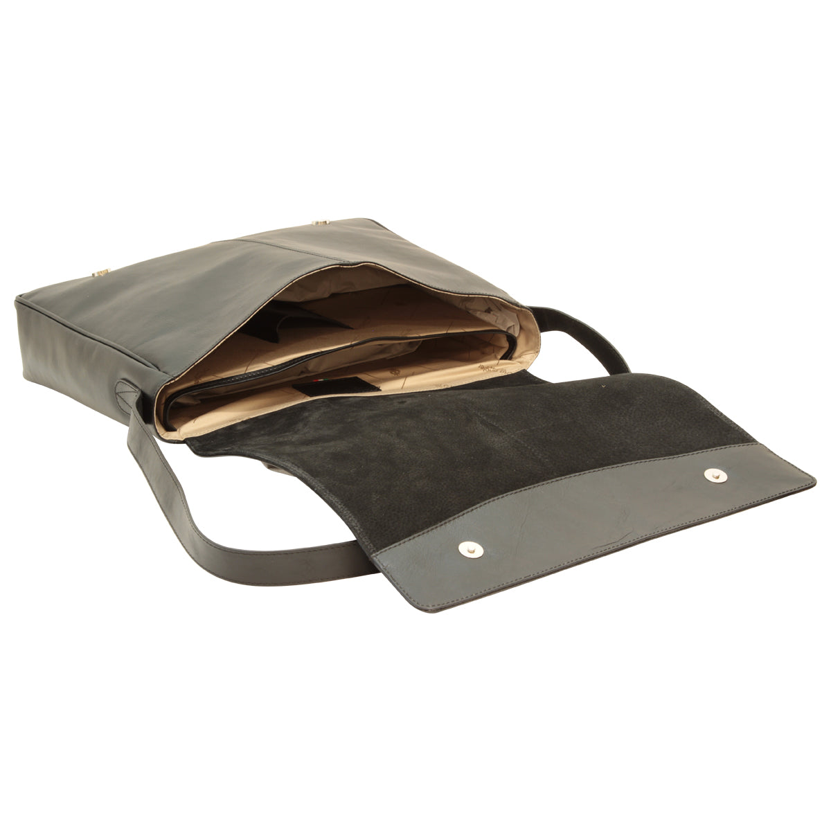 Cowhide Leather Messenger Bag - Black