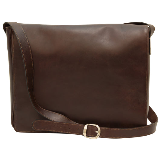 Cowhide Leather Messenger Bag - Dark Brown