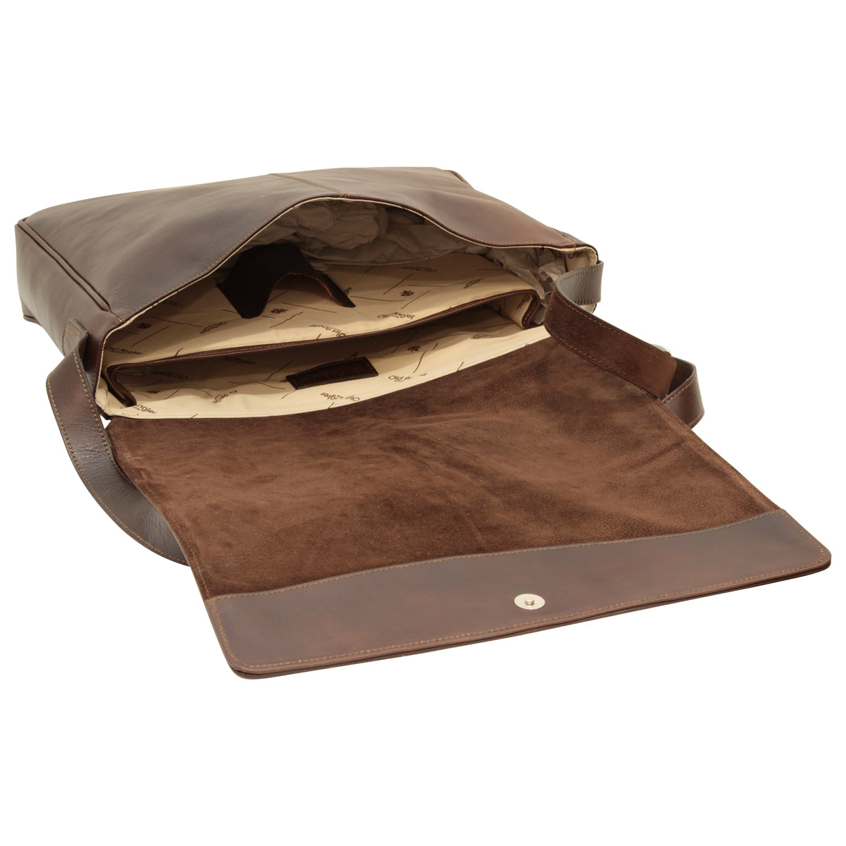 Cowhide Leather Messenger Bag - Dark Brown