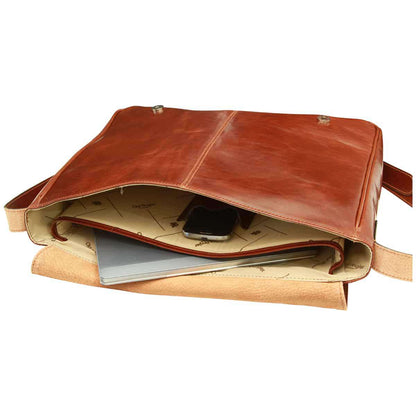 Cowhide Leather Messenger Bag - Brown