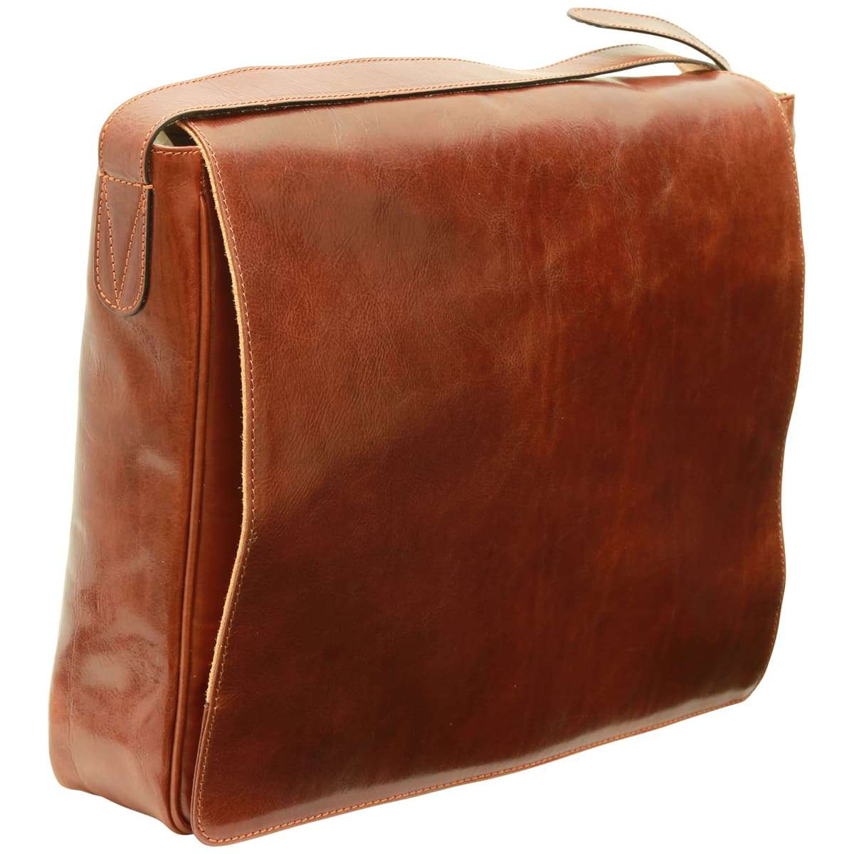 Cowhide Leather Messenger Bag - Brown