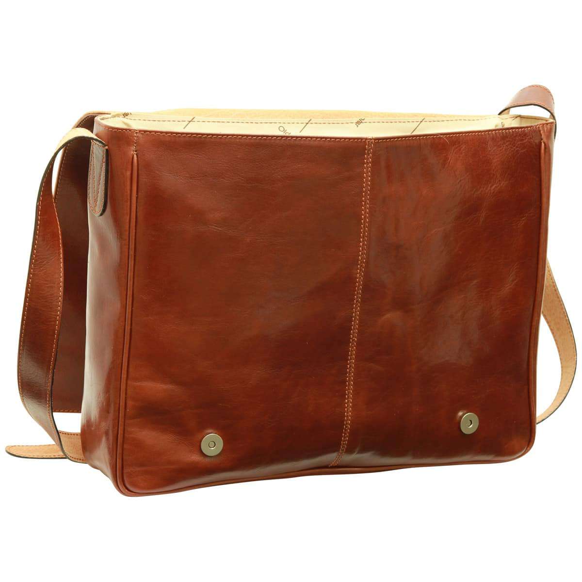 Cowhide Leather Messenger Bag - Brown