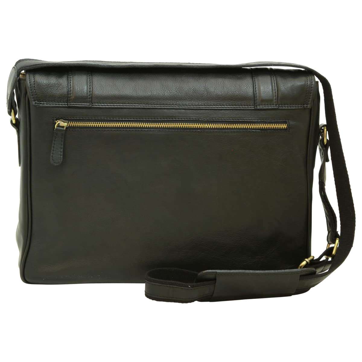 Soft Calfskin Leather Messenger Bag - Black