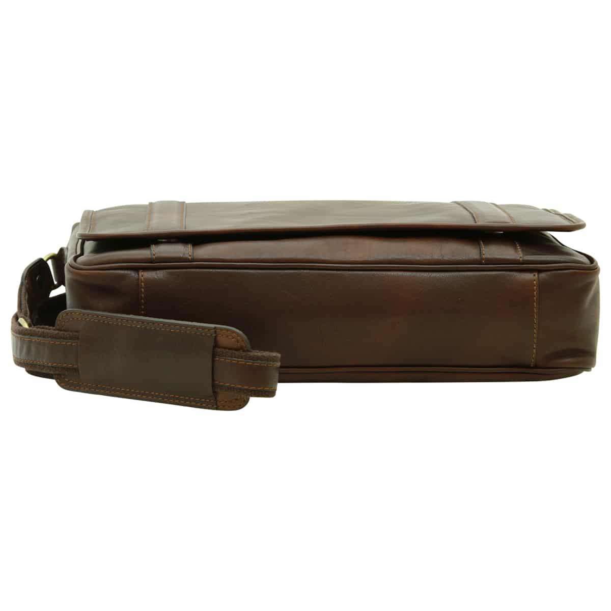 Soft Calfskin Leather Messenger Bag - Dark Brown