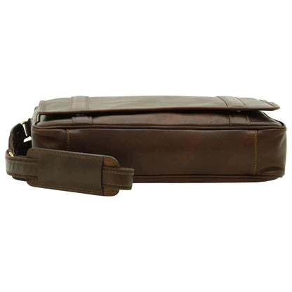 Soft Calfskin Leather Messenger Bag - Dark Brown