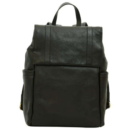 Leather Laptop Backpack - Black