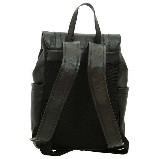 Leather Laptop Backpack - Black