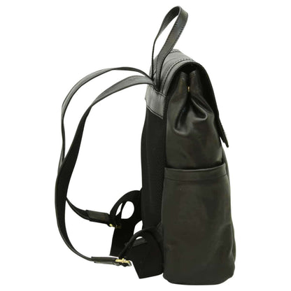 Leather Laptop Backpack - Black