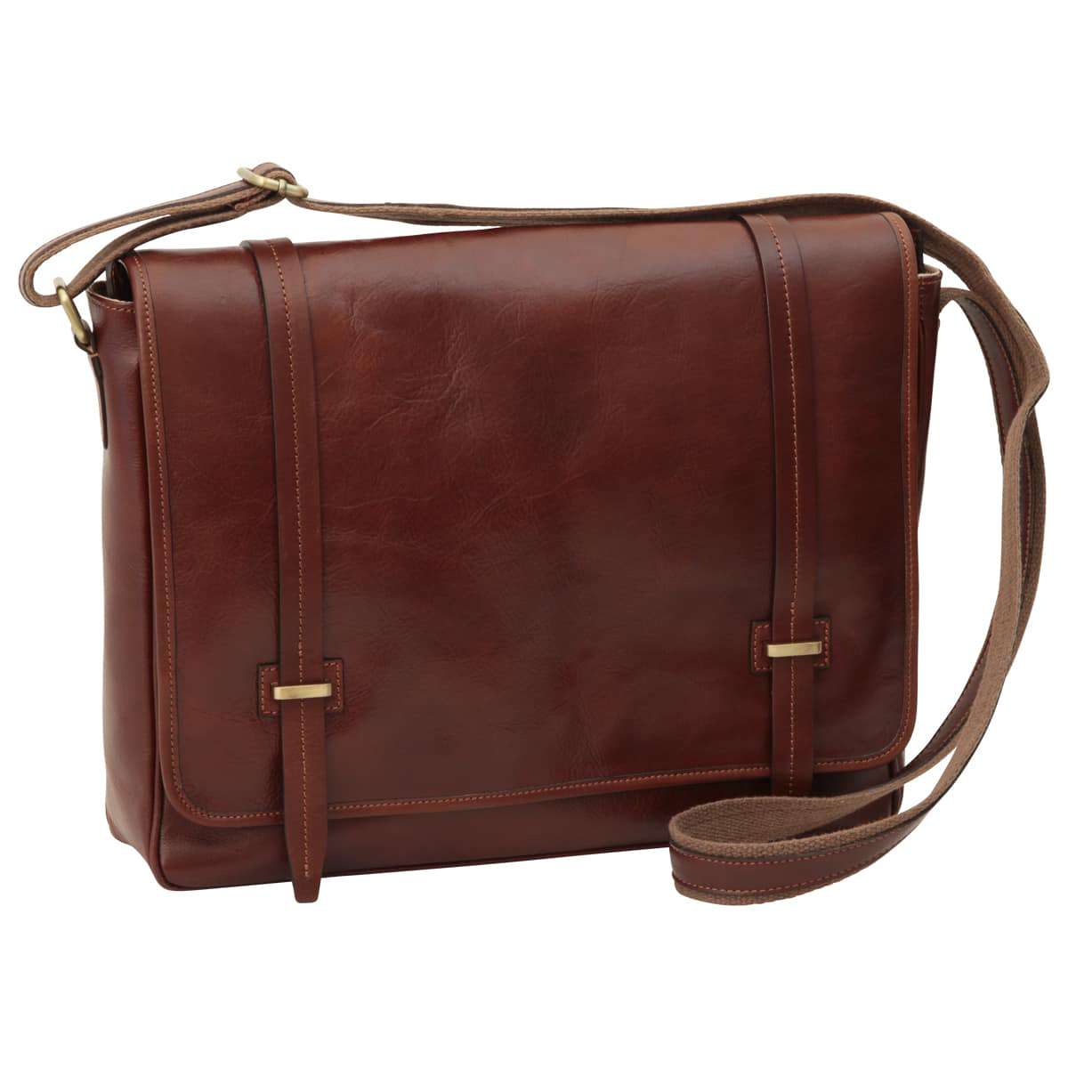 Large Leather Bag With Magnetic Closure - Brown