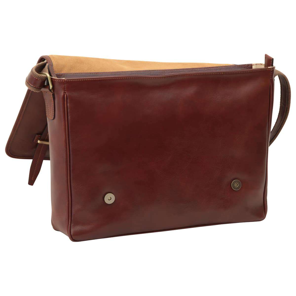 Large Leather Bag With Magnetic Closure - Brown