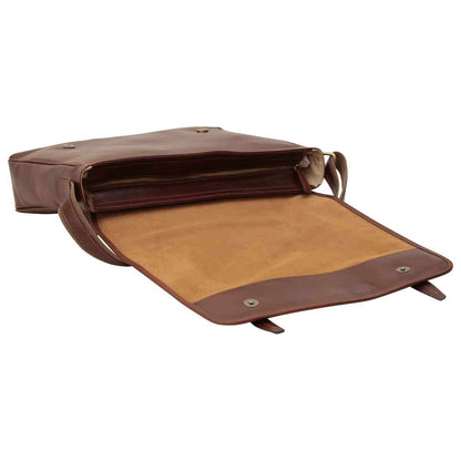 Large Leather Bag With Magnetic Closure - Brown