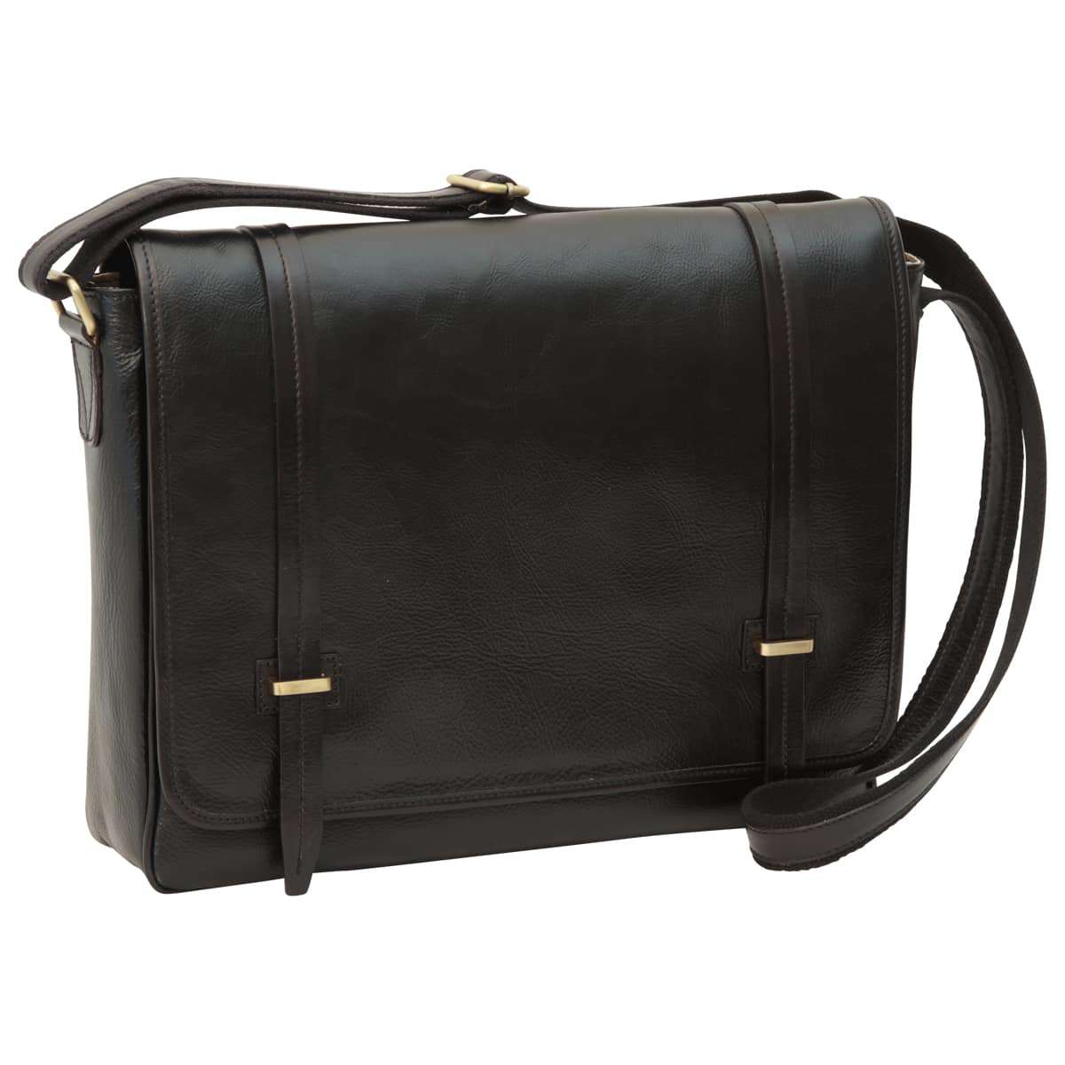 Large Leather Bag With Magnetic Closure - Black