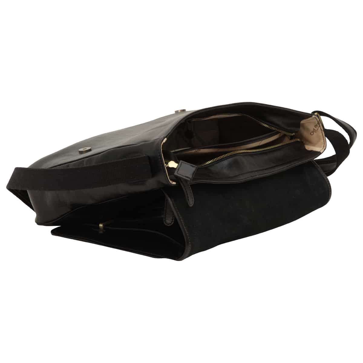 Large Leather Bag With Magnetic Closure - Black