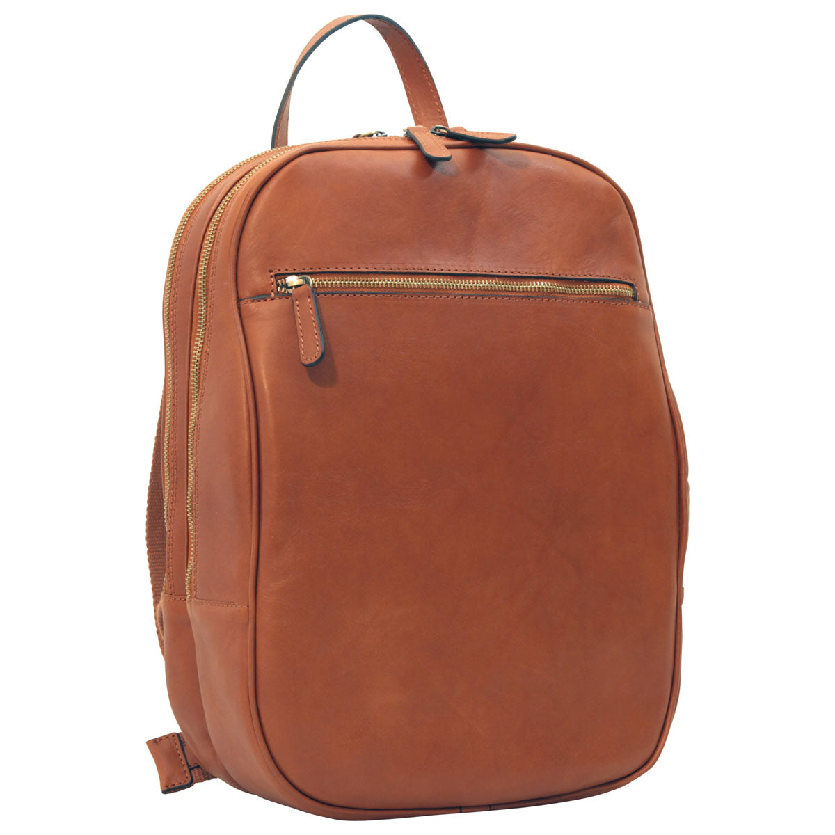Leather Backpack With Exterior Zip Pockets - Brown Colonial