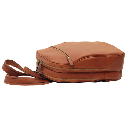 Leather Backpack With Exterior Zip Pockets - Brown Colonial
