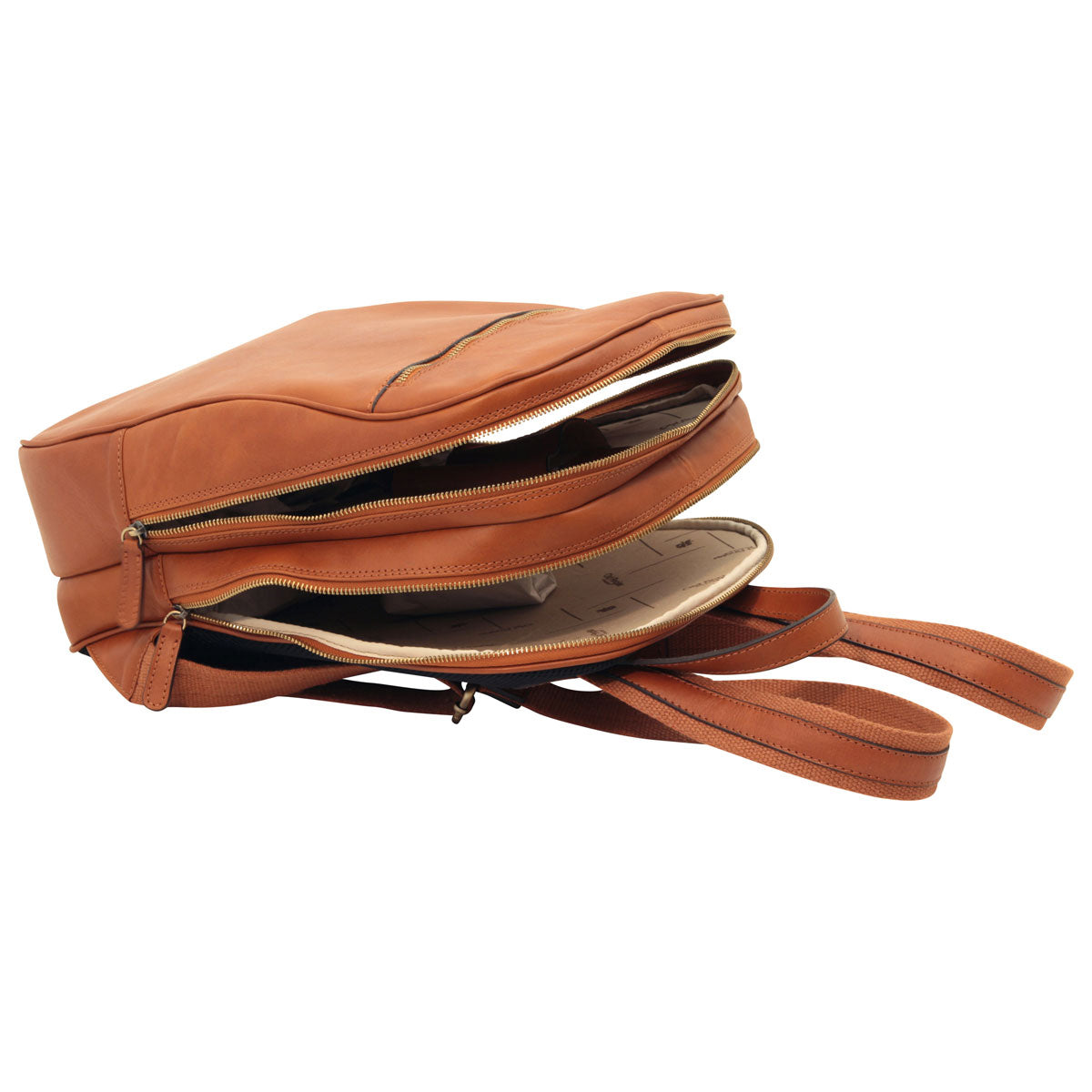 Leather Backpack With Exterior Zip Pockets - Brown Colonial