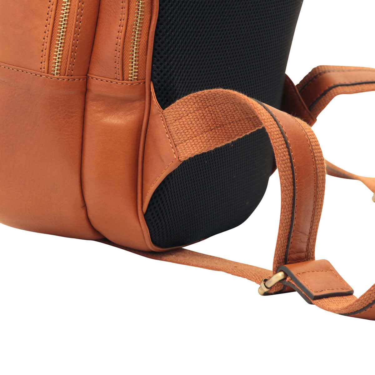 Leather Backpack With Exterior Zip Pockets - Brown Colonial