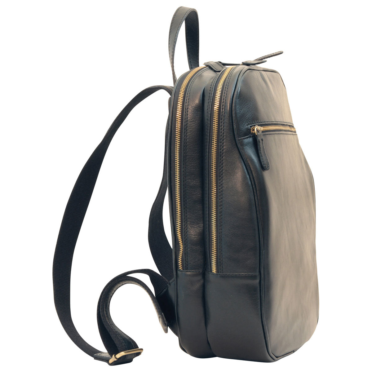 Leather Backpack With Exterior Zip Pockets - Black