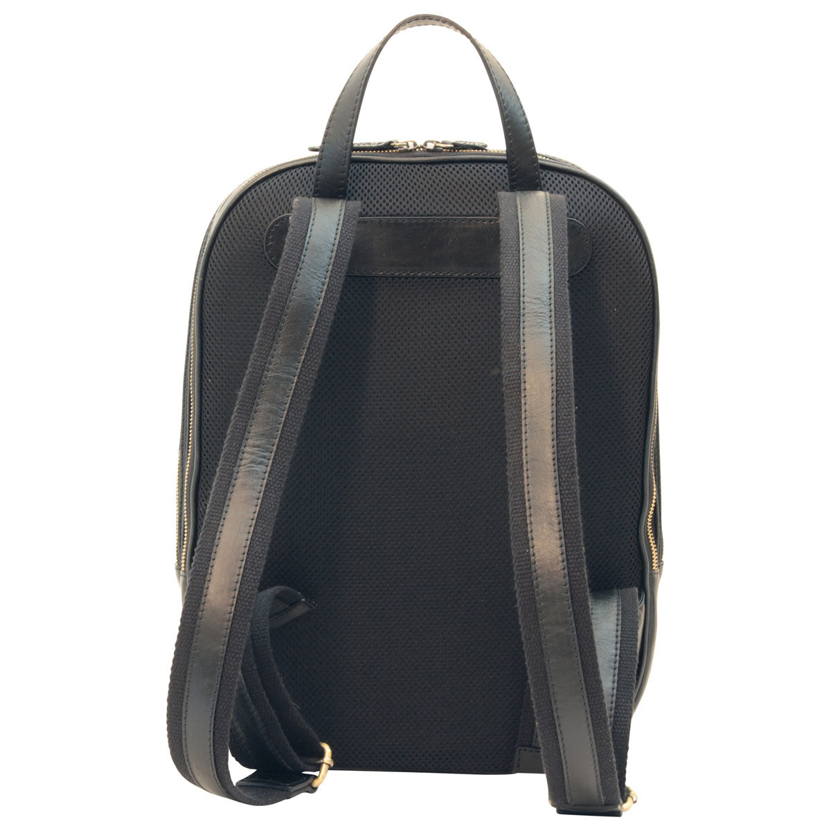 Leather Backpack With Exterior Zip Pockets - Black