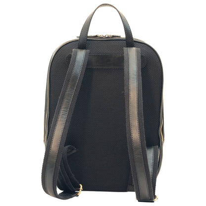 Leather Backpack With Exterior Zip Pockets - Black