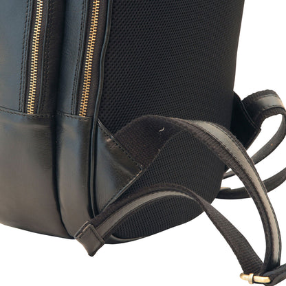 Leather Backpack With Exterior Zip Pockets - Black