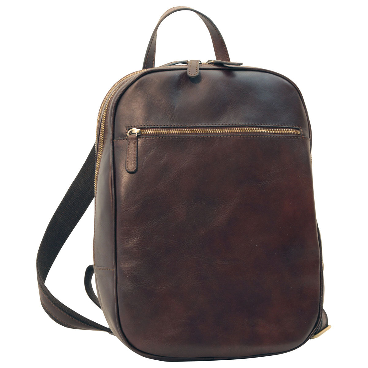 Leather Backpack With Exterior Zip Pockets - Dark Brown