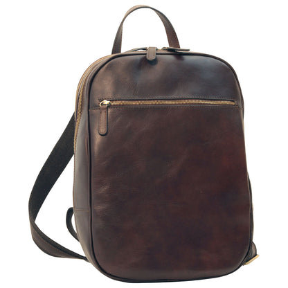 Leather Backpack With Exterior Zip Pockets - Dark Brown