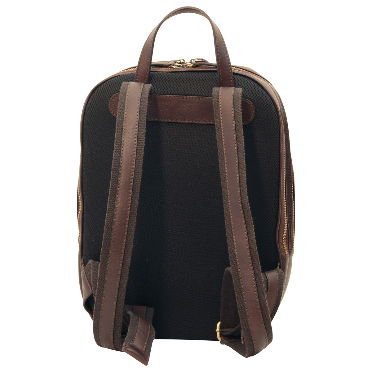 Leather Backpack With Exterior Zip Pockets - Dark Brown