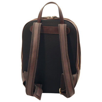 Leather Backpack With Exterior Zip Pockets - Dark Brown