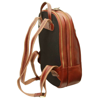 Leather Backpack With Exterior Zip Pockets - Brown