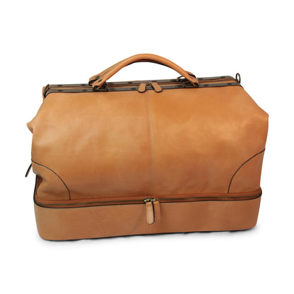 Leather Travel Bag With Zipped Opening Bottom - Colonial