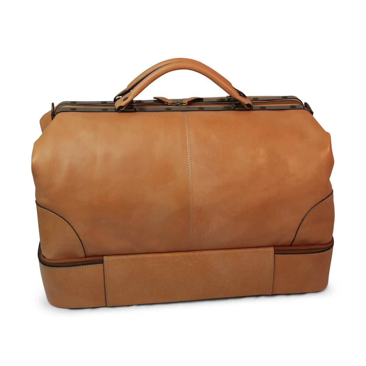 Leather Travel Bag With Zipped Opening Bottom - Colonial