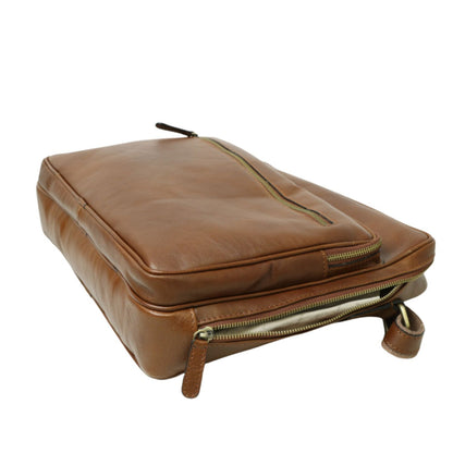 Large Leather Bag With Zip Closures -Chestnut
