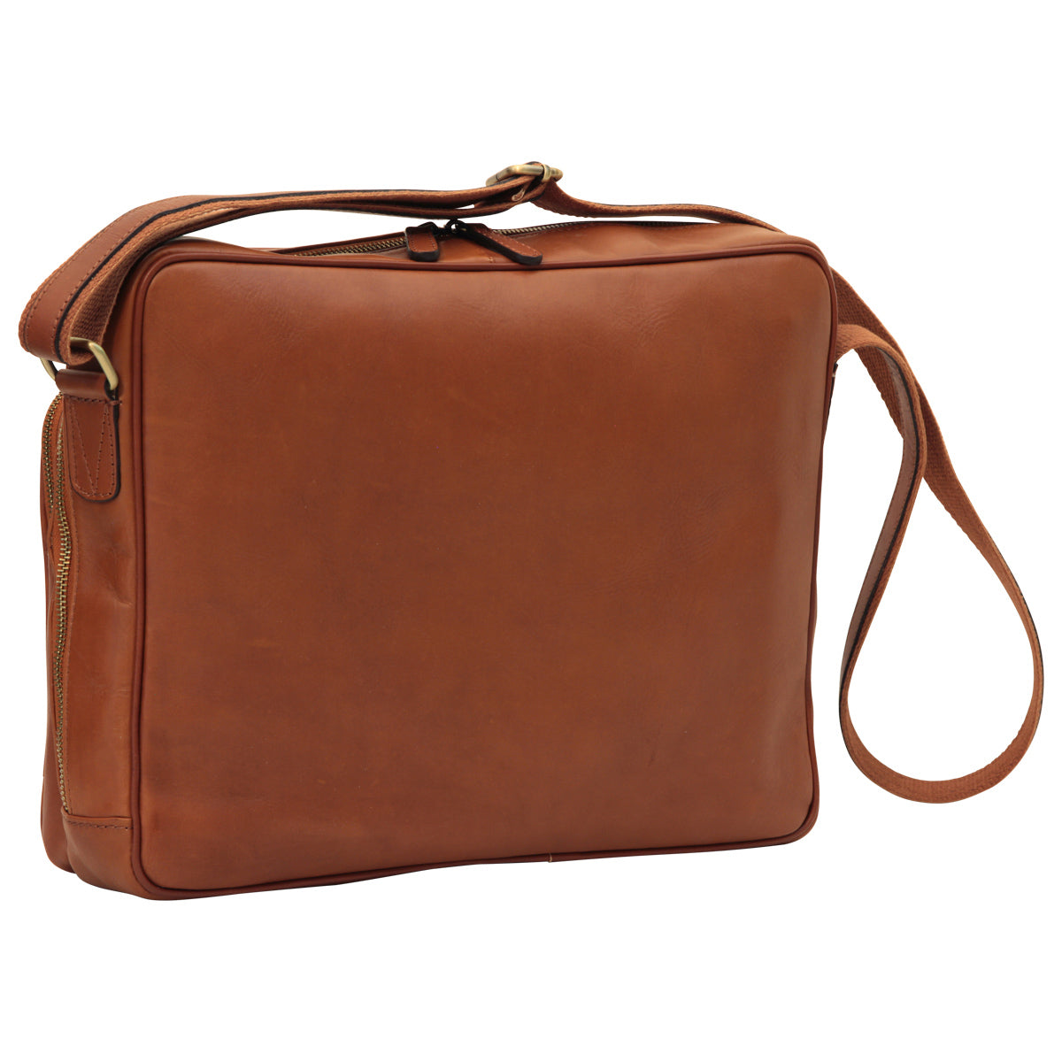 Large Leather Bag With Zip Closures - Brown Colonial