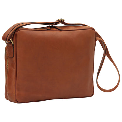 Large Leather Bag With Zip Closures - Brown Colonial