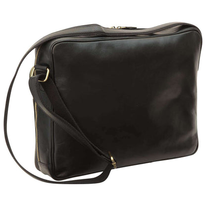 Large Leather Bag With Zip Closures - Black