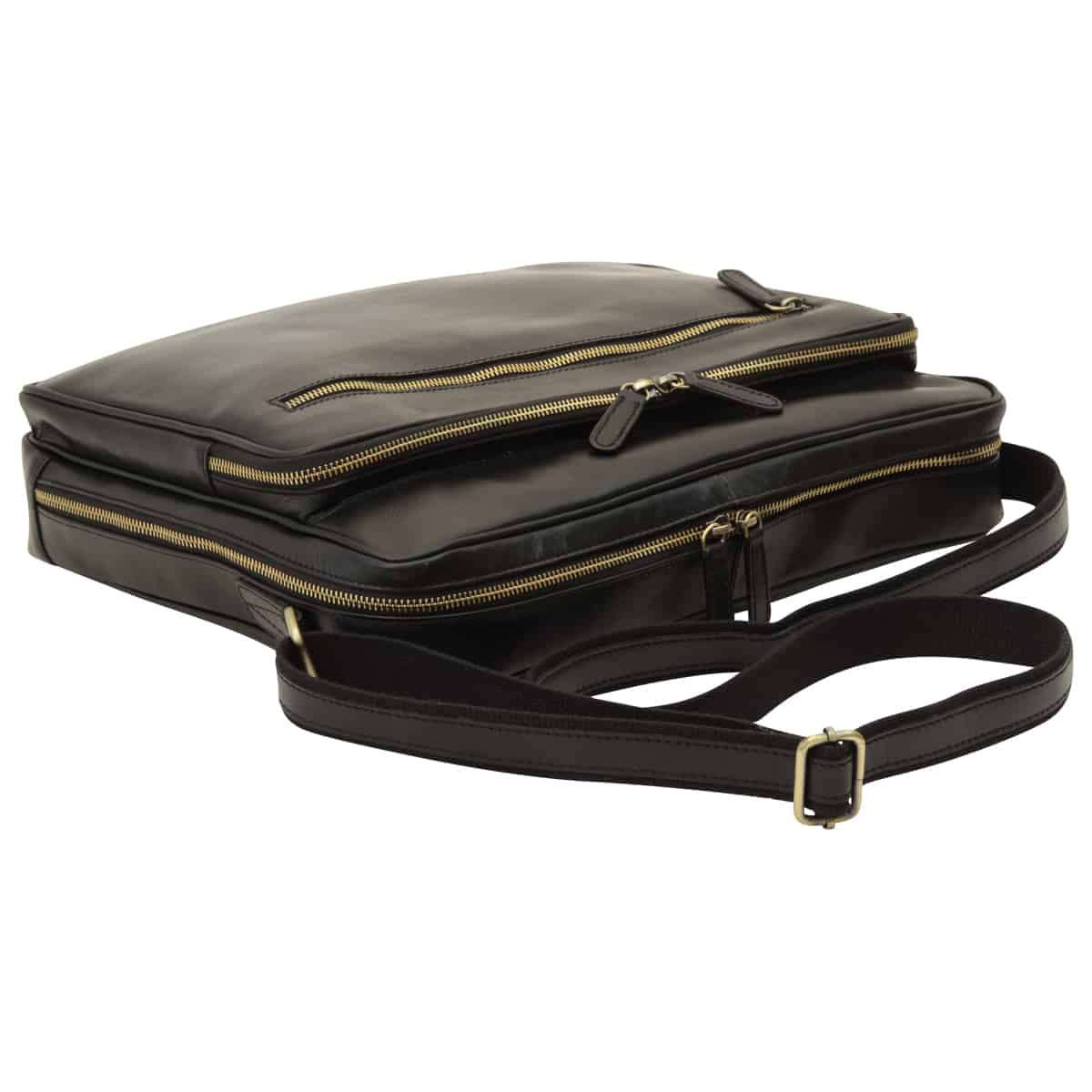 Large Leather Bag With Zip Closures - Black