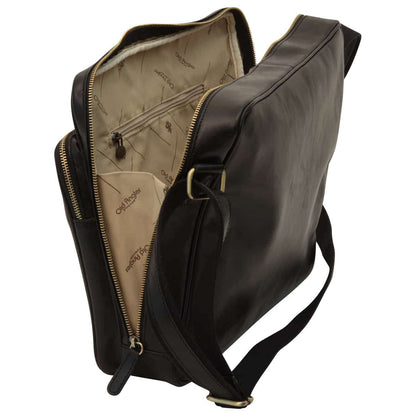 Large Leather Bag With Zip Closures - Black